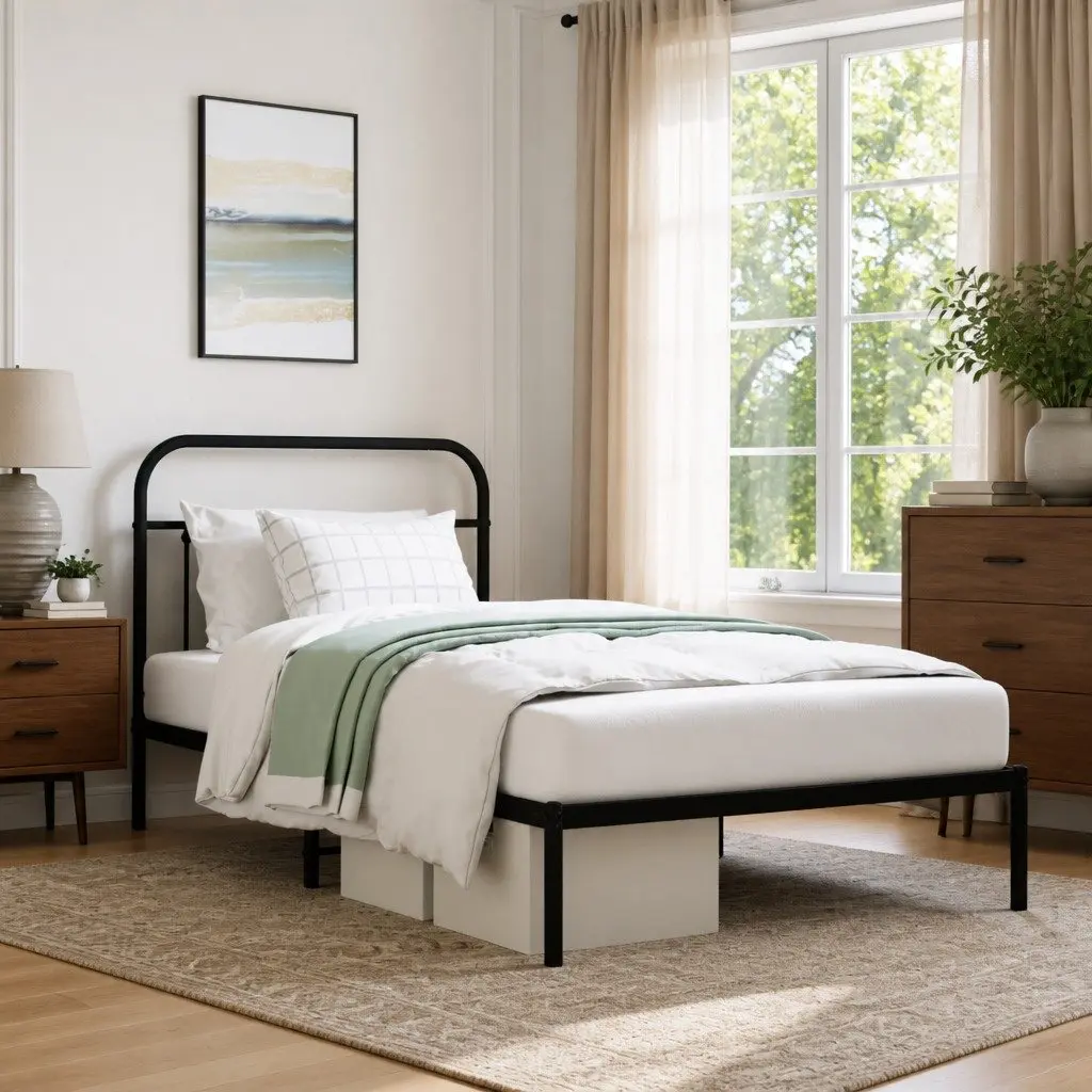Metal Bed Frame Bedroom King Single 107x203cm Black Steel Platform