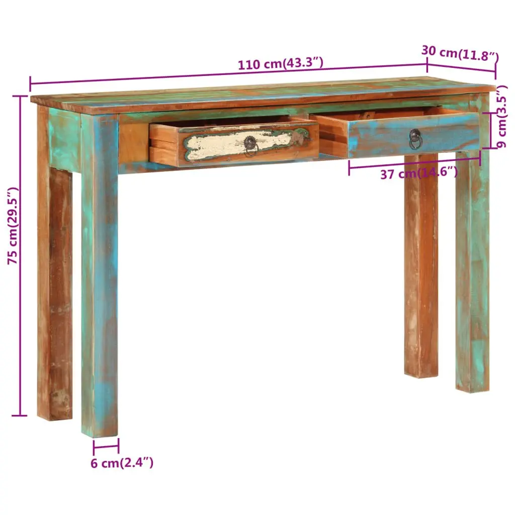 Console Table 110x30x75 cm Solid Reclaimed Wood Entryway Hallway Storage Drawers