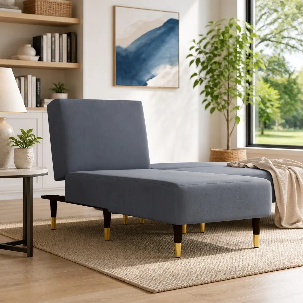 Chaise Longue Recliner for Living Room 3-Position Convertible Velvet Lounger