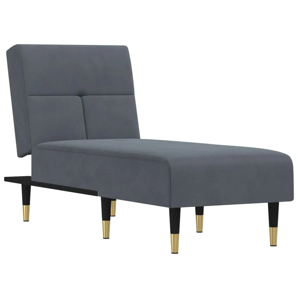 Chaise Longue Lounge Chair Grey Velvet 3-Position Convertible for Living Room