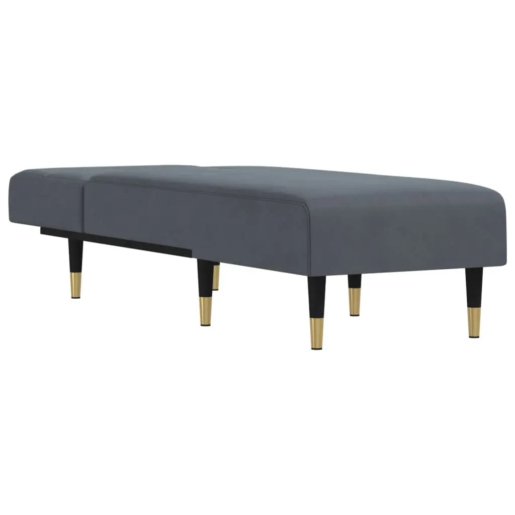 Chaise Longue Lounge Chair Grey Velvet 3-Position Convertible for Living Room