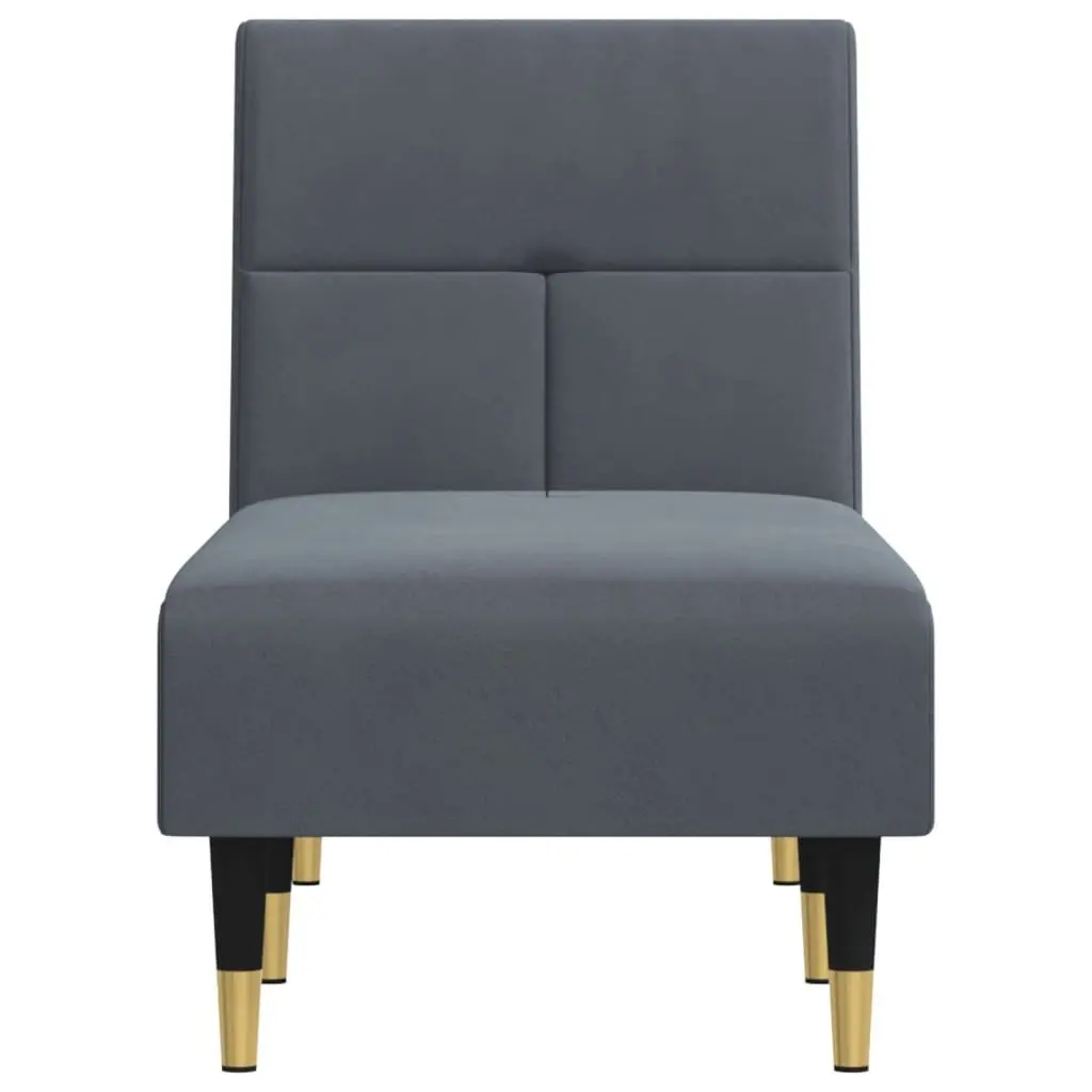 Chaise Longue Lounge Chair Grey Velvet 3-Position Convertible for Living Room