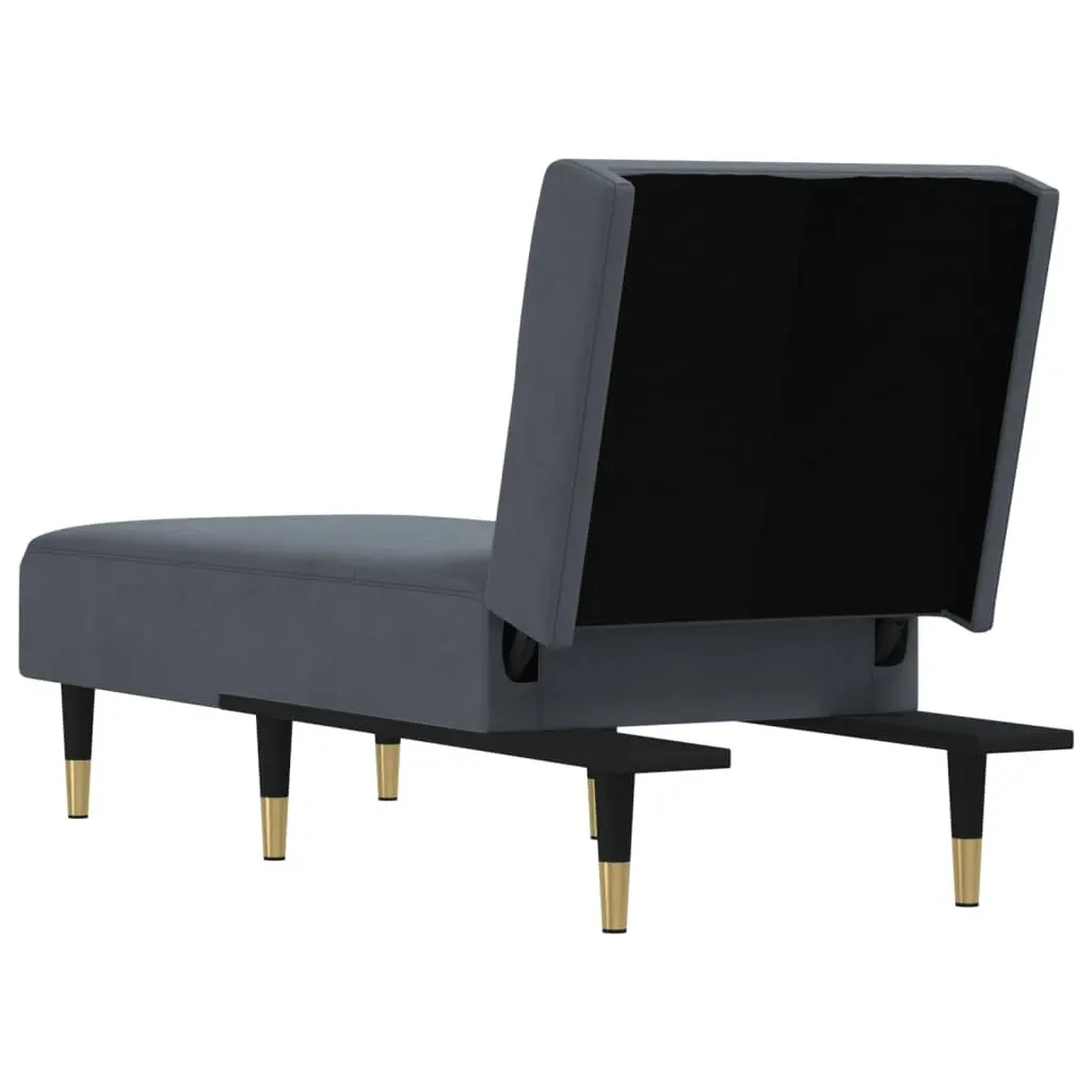 Chaise Longue Lounge Chair Grey Velvet 3-Position Convertible for Living Room