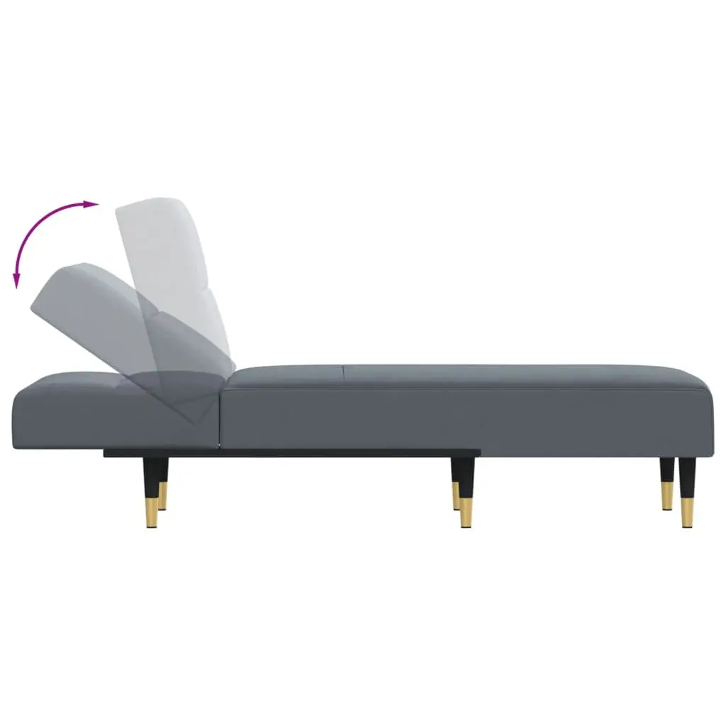 Chaise Longue Lounge Chair Grey Velvet 3-Position Convertible for Living Room