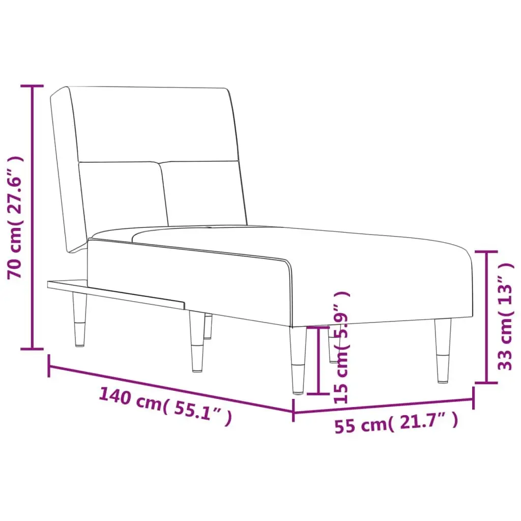 Chaise Longue Lounge Chair Grey Velvet 3-Position Convertible for Living Room