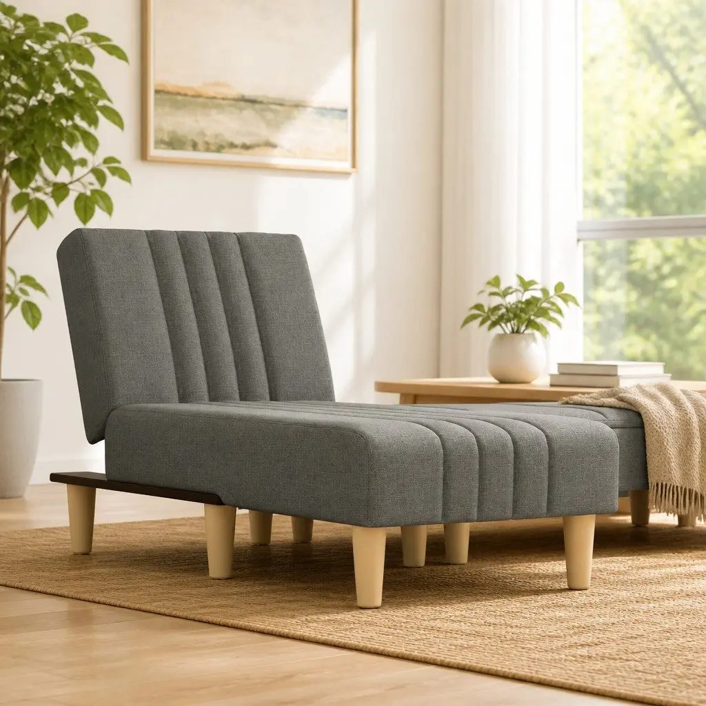 Chaise Longue Reclining Lounge Chair Grey Fabric Convertible 3-Position Sofa