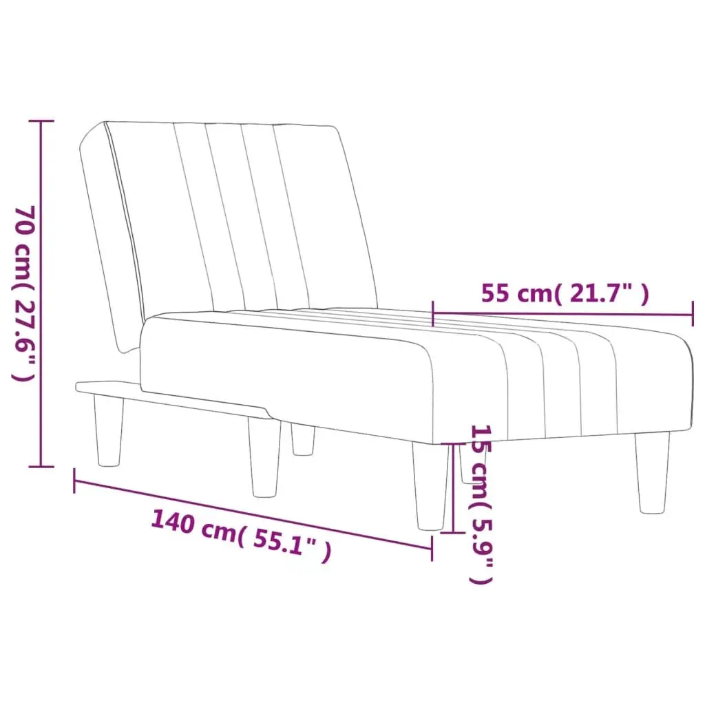 Chaise Longue Reclining Lounge Chair Grey Fabric Convertible 3-Position Sofa