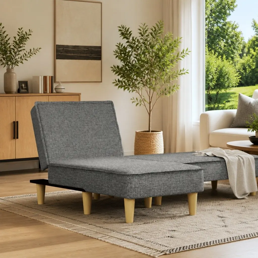 Chaise Longue for Living Room Dark Grey Fabric Convertible 3 Positions