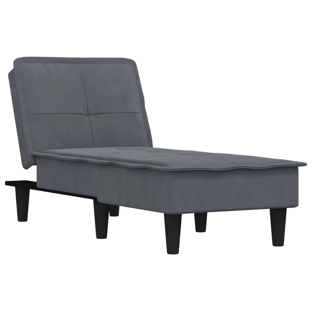 Chaise Longue Lounge Chair for Living Room Grey Velvet Convertible 3 Position
