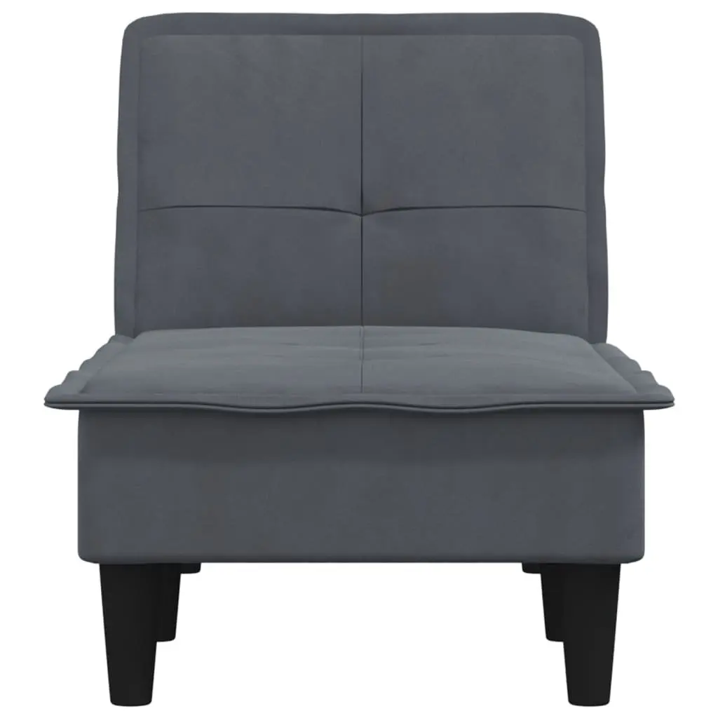 Chaise Longue Lounge Chair for Living Room Grey Velvet Convertible 3 Position