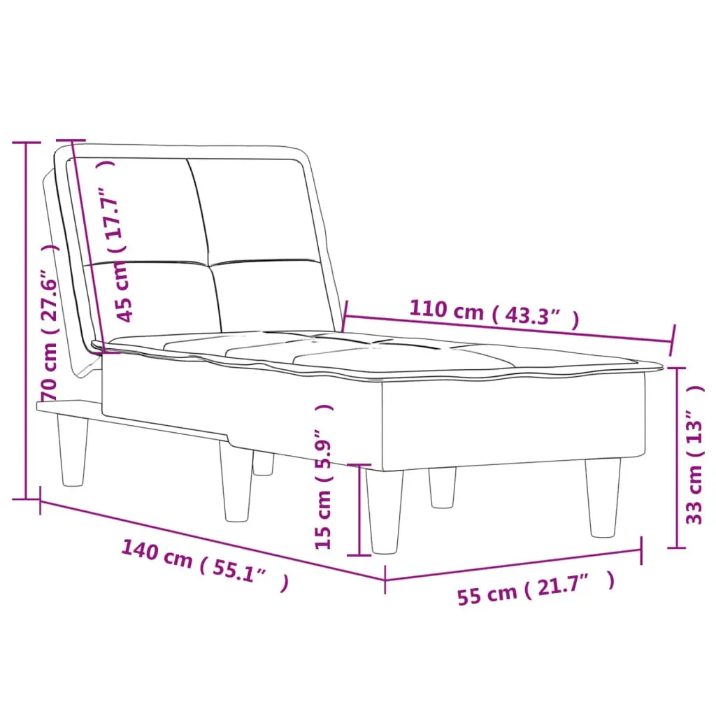Chaise Longue Lounge Chair for Living Room Grey Velvet Convertible 3 Position