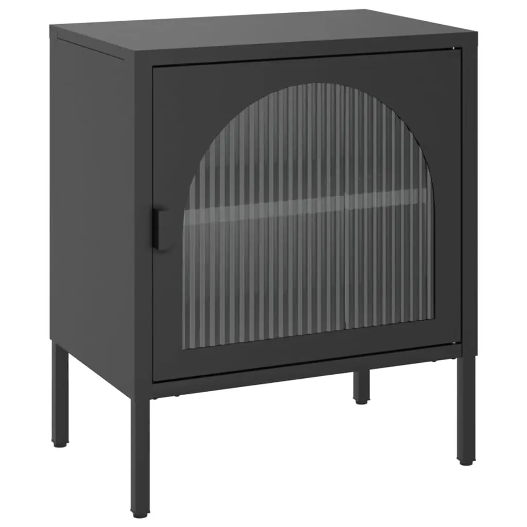 Black Bedside Table Nightstand with Glass and Steel for Bedroom Storage 50W x 35D x 60H cm