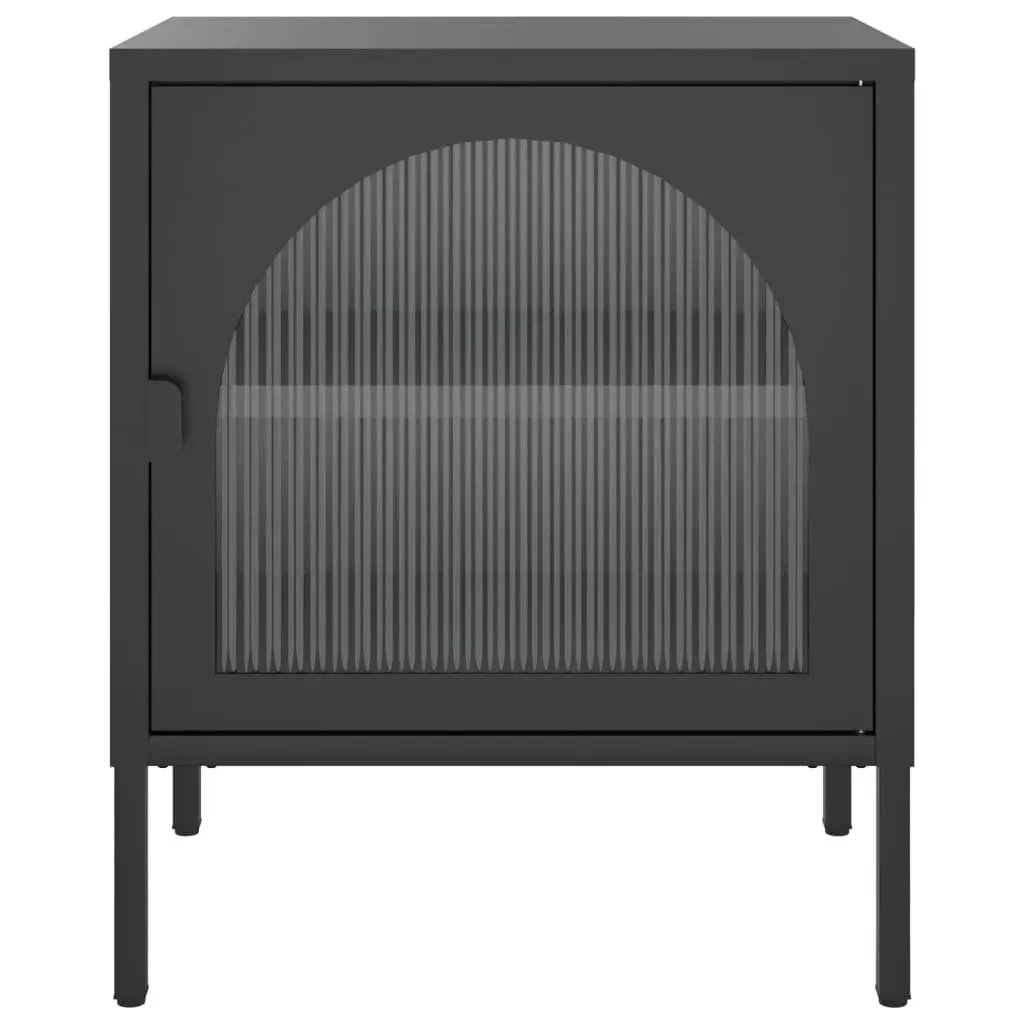 Black Bedside Table Nightstand with Glass and Steel for Bedroom Storage 50W x 35D x 60H cm
