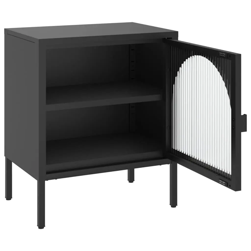 Black Bedside Table Nightstand with Glass and Steel for Bedroom Storage 50W x 35D x 60H cm