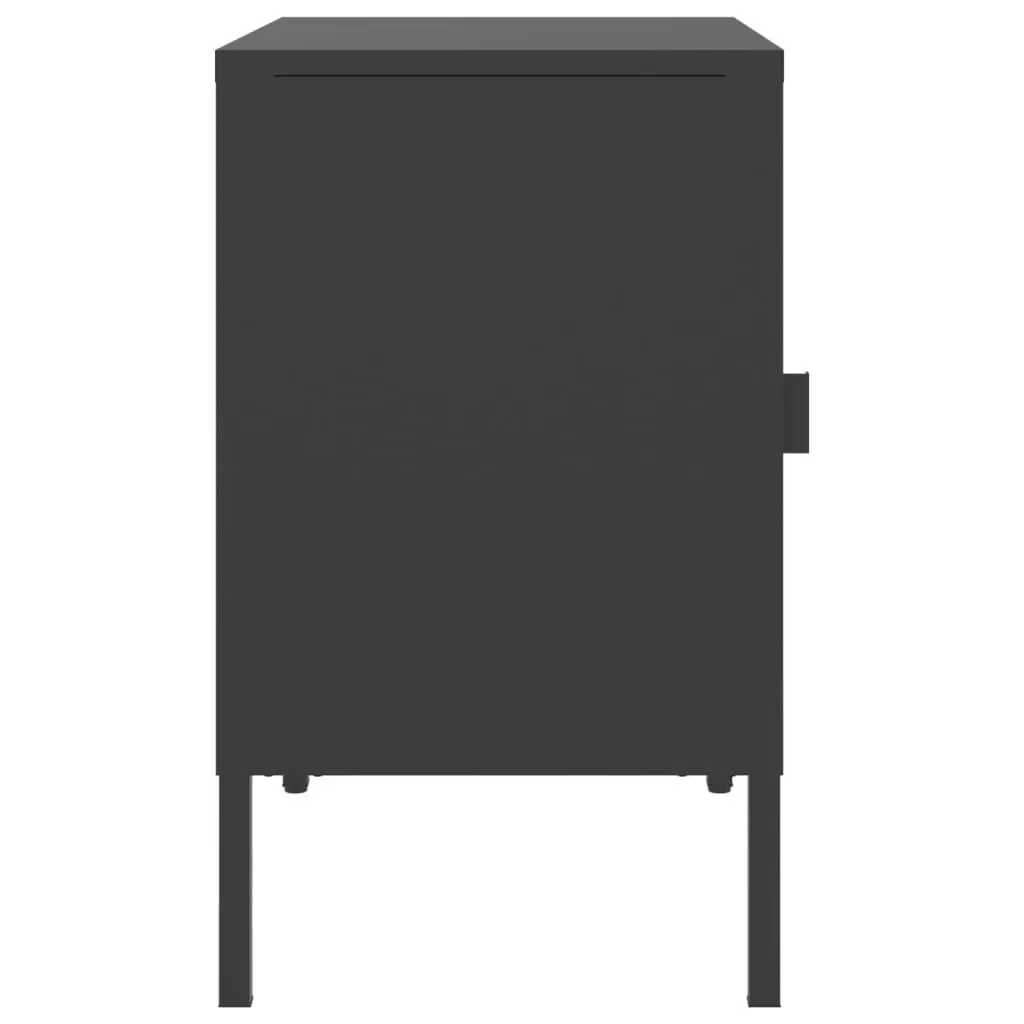 Black Bedside Table Nightstand with Glass and Steel for Bedroom Storage 50W x 35D x 60H cm