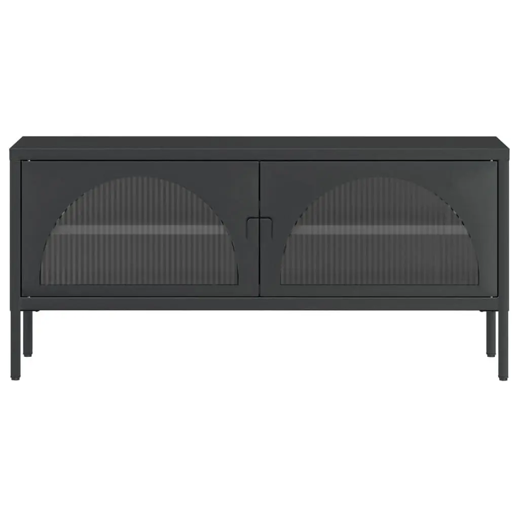 TV Cabinet Media Stand Storage Unit Black Glass Steel Frame 105 x 35 x 50 cm