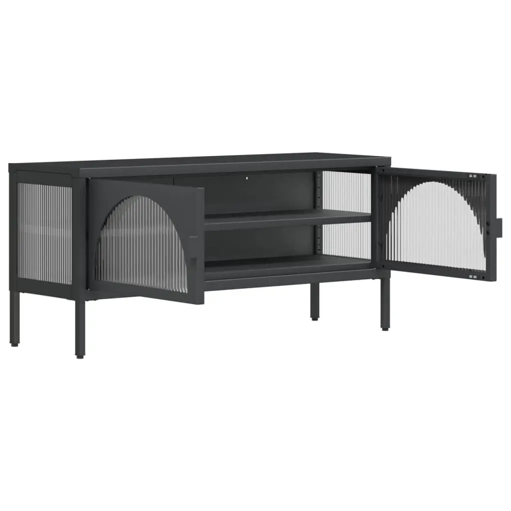 TV Cabinet Media Stand Storage Unit Black Glass Steel Frame 105 x 35 x 50 cm