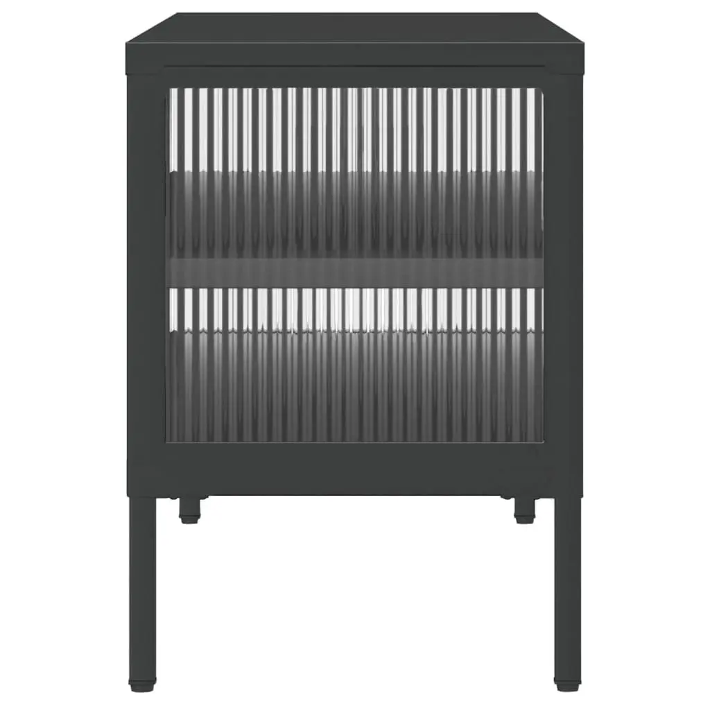 TV Cabinet Media Stand Storage Unit Black Glass Steel Frame 105 x 35 x 50 cm
