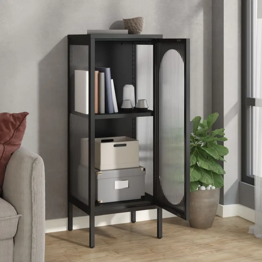 Black Glass Steel Sideboard Cabinet