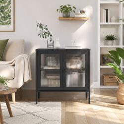 Specifications of the Black Glass Steel Sideboard Cabinet