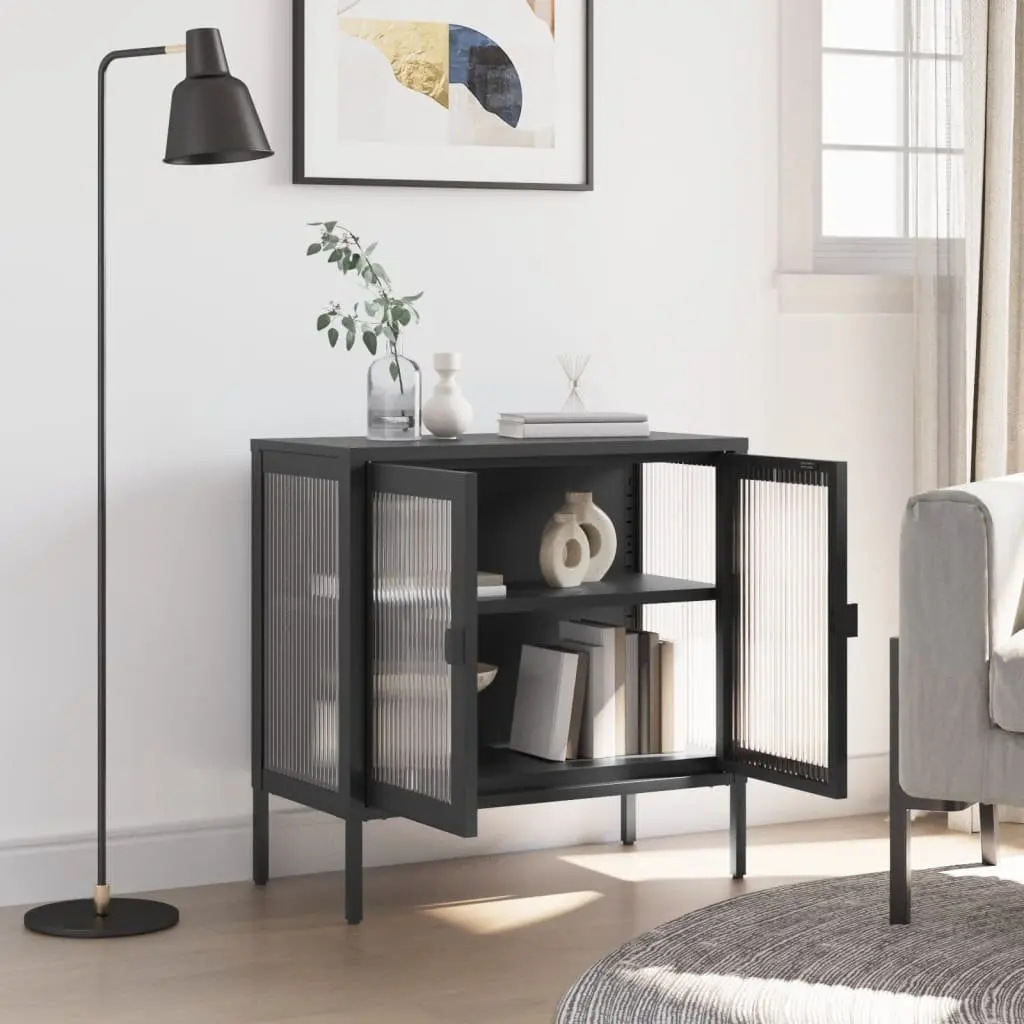 Sideboard Cabinet for Storage and Display Black Glass Steel 70x35x70cm