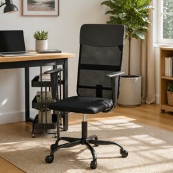 Office Chair Height Adjustable Black Mesh Fabric Faux Leather Swivel Desk Seat