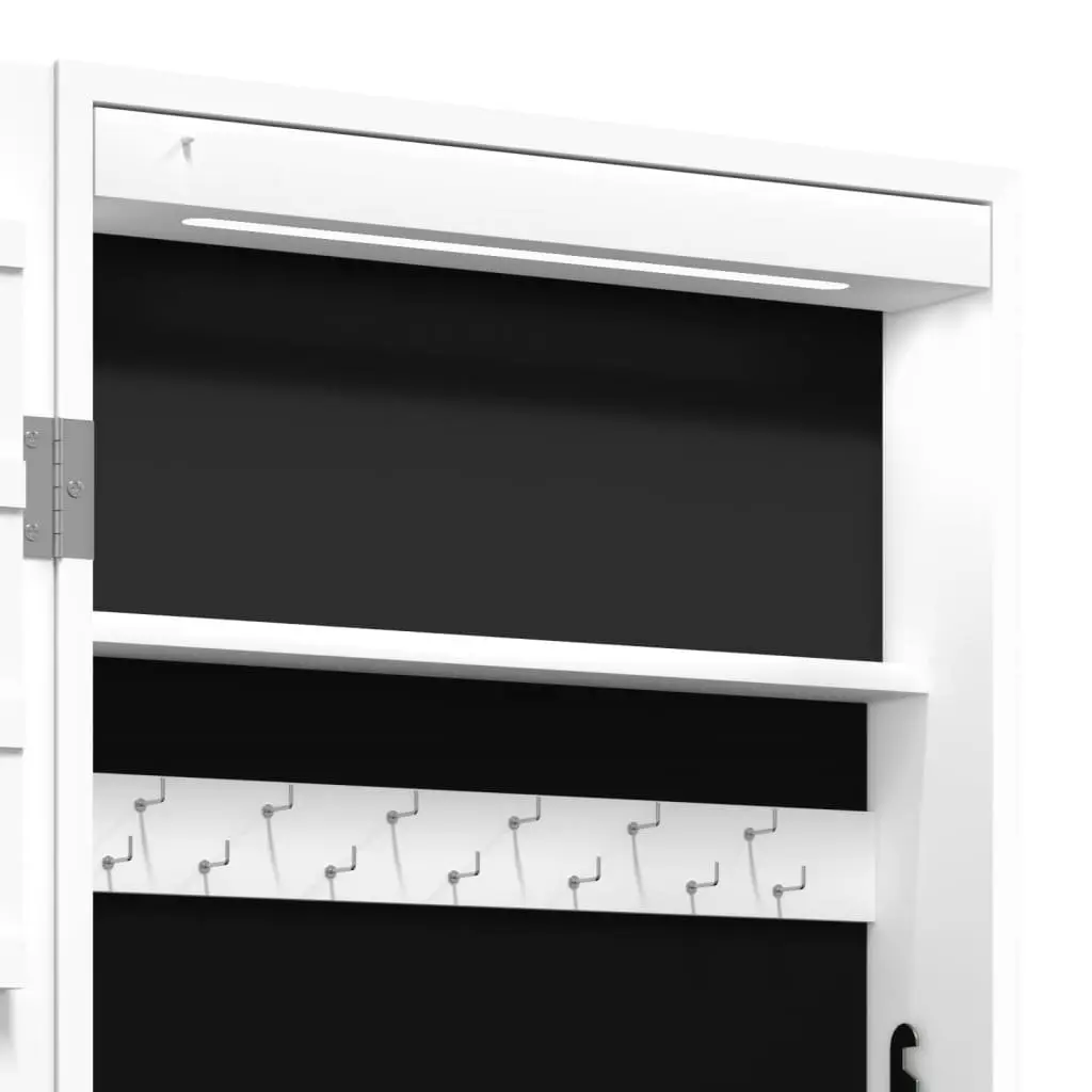 Mirror Jewellery Cabinet Wall Mounted LED Lights Storage Organiser White