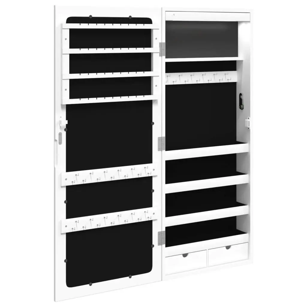 Mirror Jewellery Cabinet Wall Mounted LED Lights Storage Organiser White