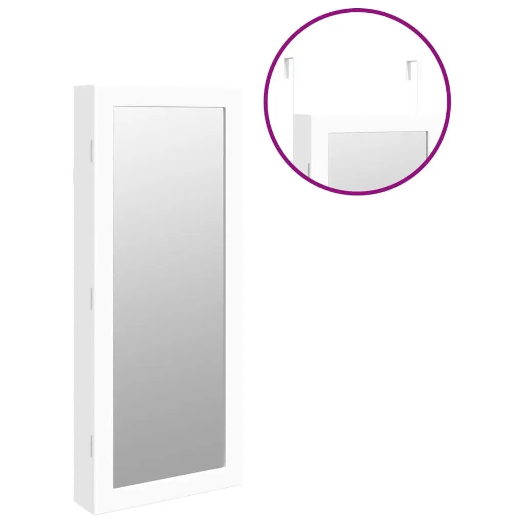 Mirror Jewellery Cabinet Wall Mounted LED Lights Storage Organiser White