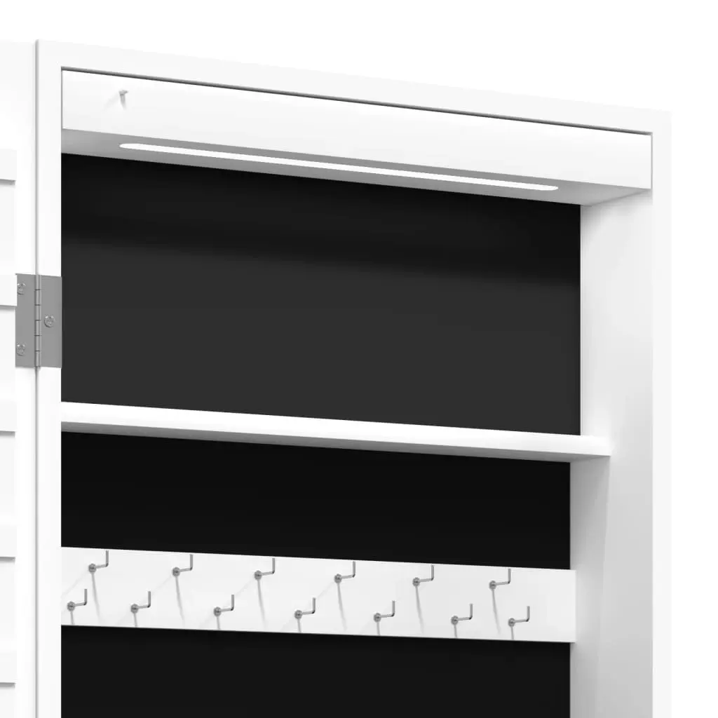 Wall Mounted Mirror Jewellery Cabinet for Storage Organiser with LED Lights White
