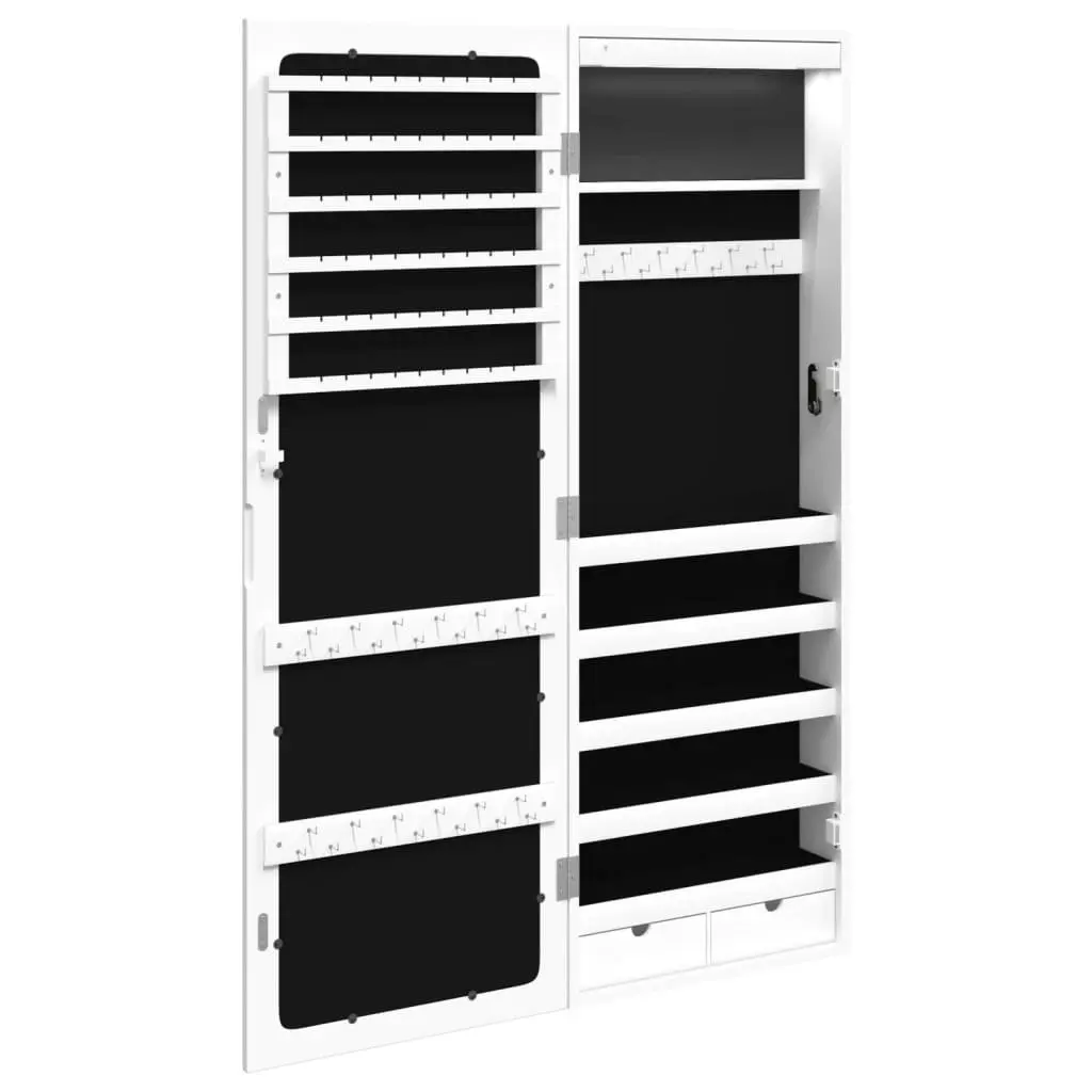 Wall Mounted Mirror Jewellery Cabinet for Storage Organiser with LED Lights White