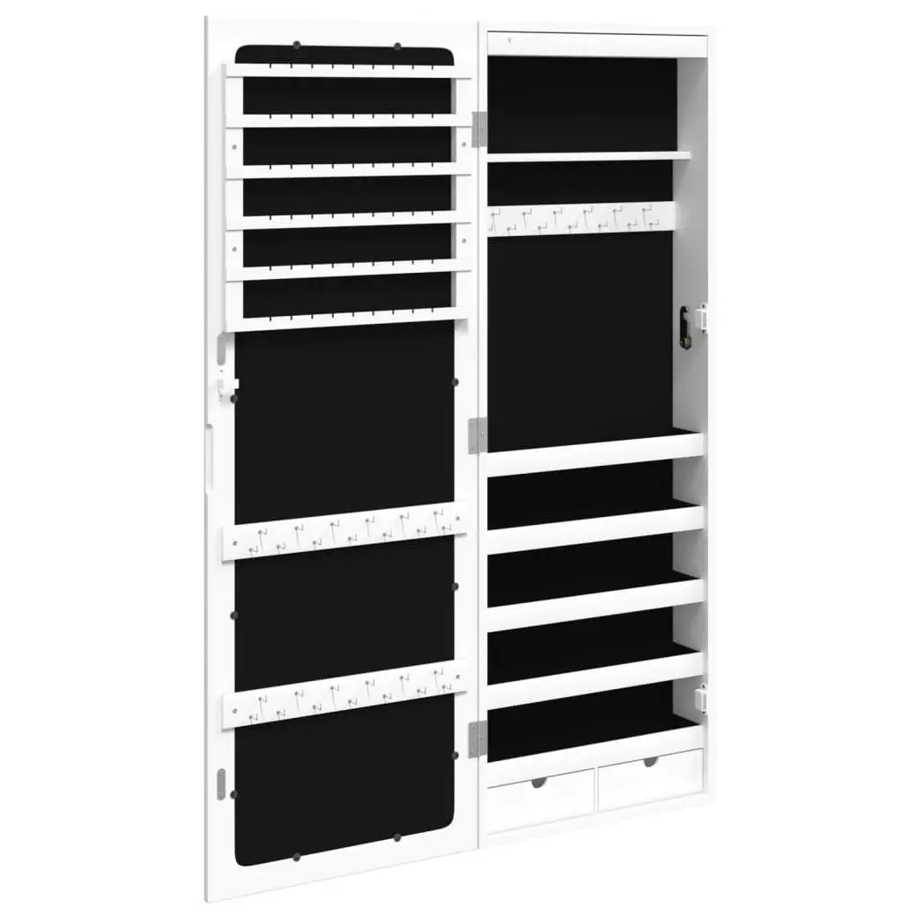 Wall Mounted Mirror Jewellery Cabinet for Storage Organiser with LED Lights White