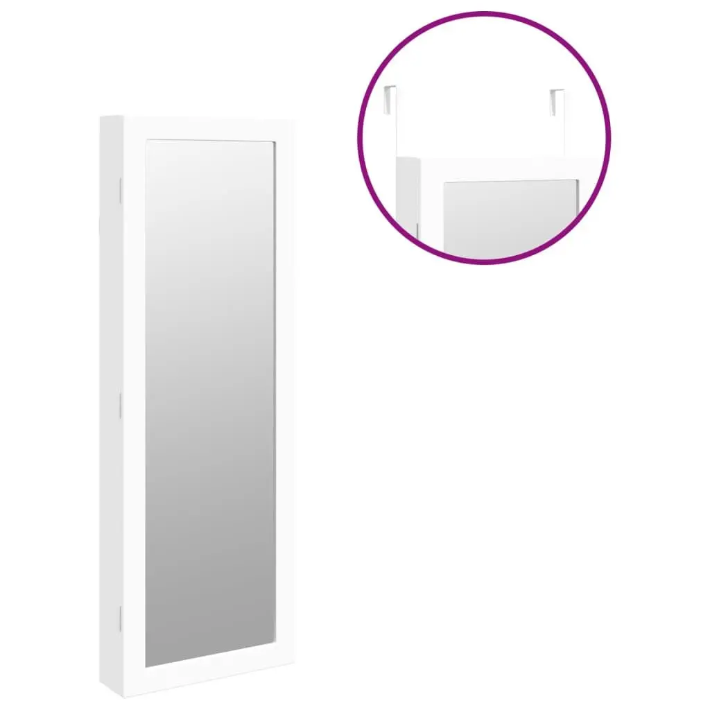 Wall Mounted Mirror Jewellery Cabinet for Storage Organiser with LED Lights White