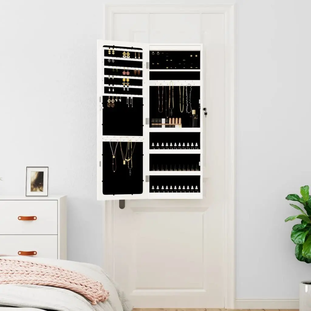 Jewellery Storage Cabinet with Full Length Mirror and LED Lights for Wall Mounting White