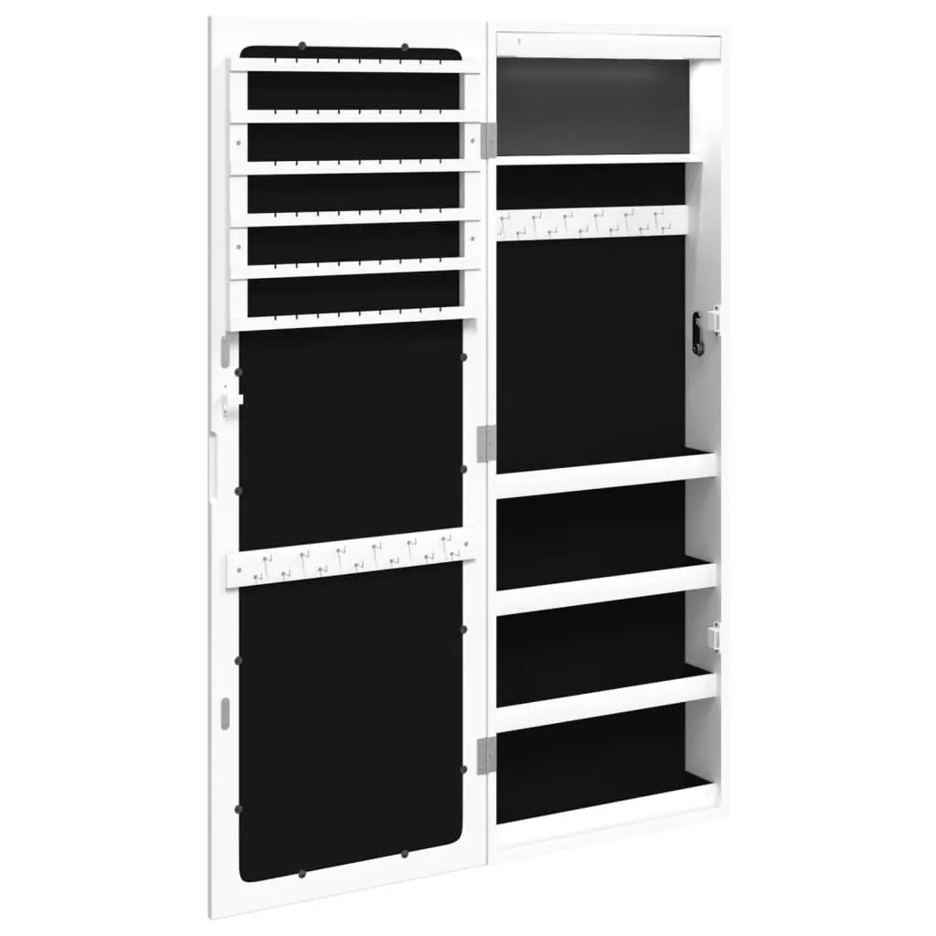 Jewellery Storage Cabinet with Full Length Mirror and LED Lights for Wall Mounting White