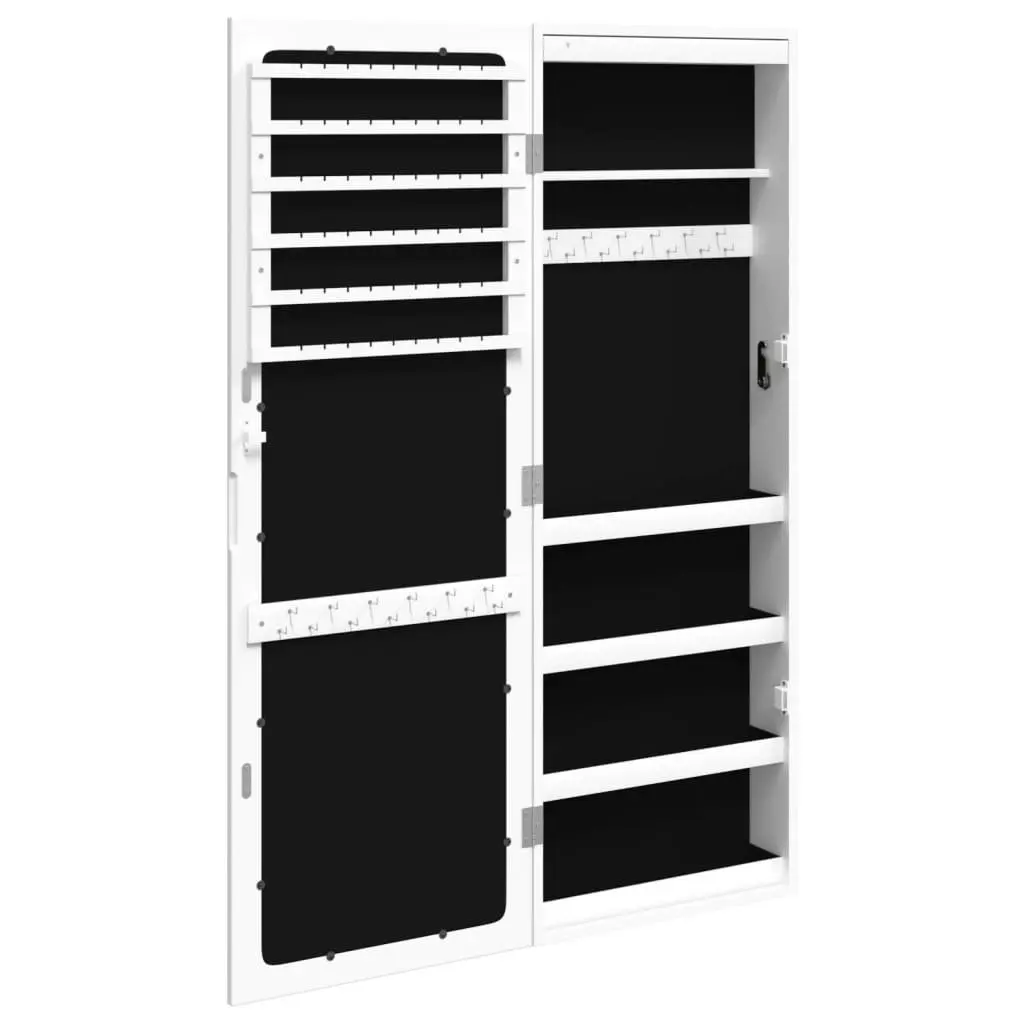 Jewellery Storage Cabinet with Full Length Mirror and LED Lights for Wall Mounting White