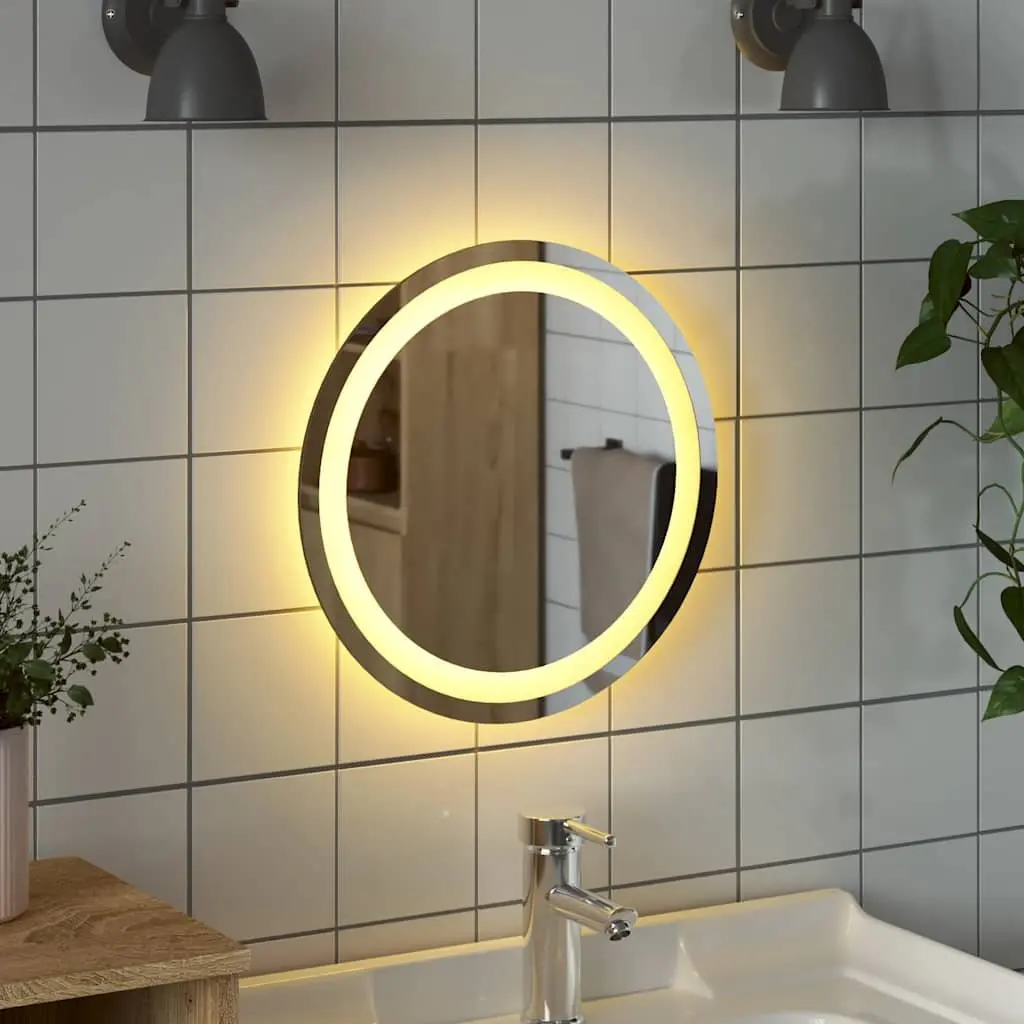 Round LED Mirror for Bathroom 40cm Waterproof Wall Mount with Integrated Ambient Lighting