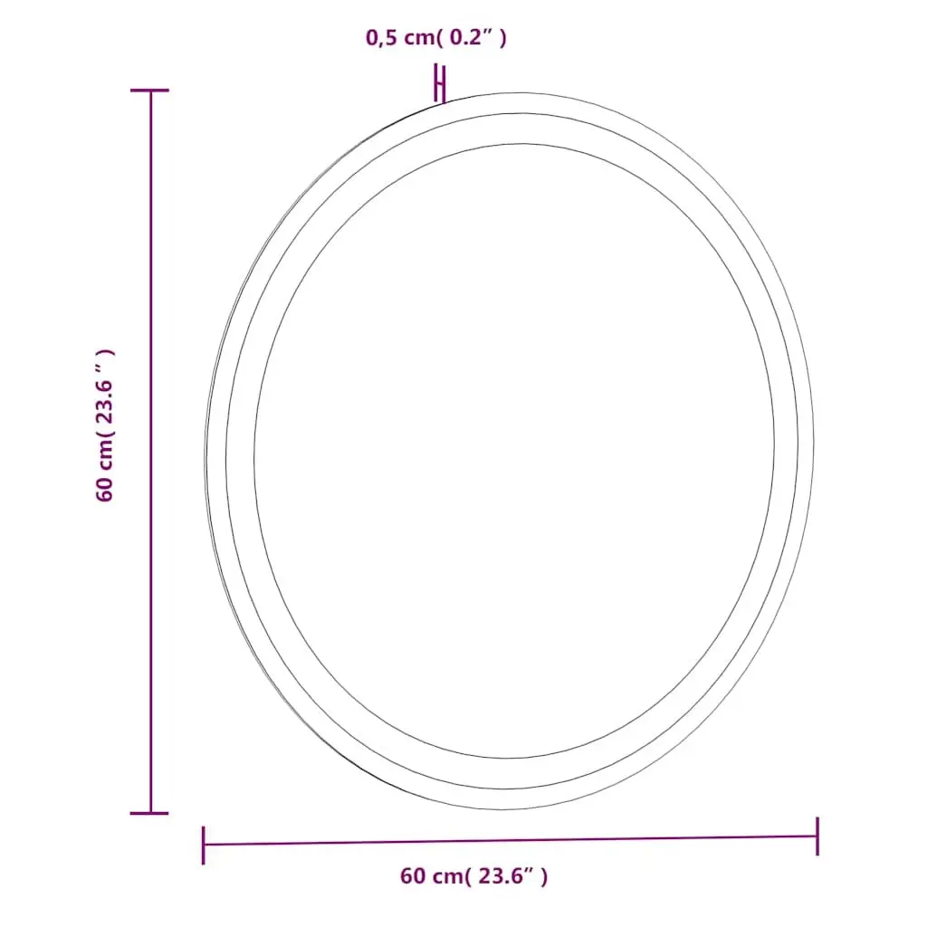 60cm Round LED Bathroom Mirror with USB Power Supply