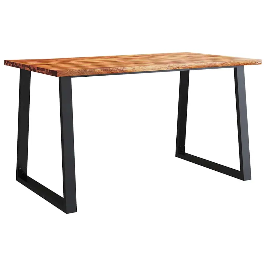 Dining Table 140x80x75cm in Solid Acacia Wood with Steel Legs