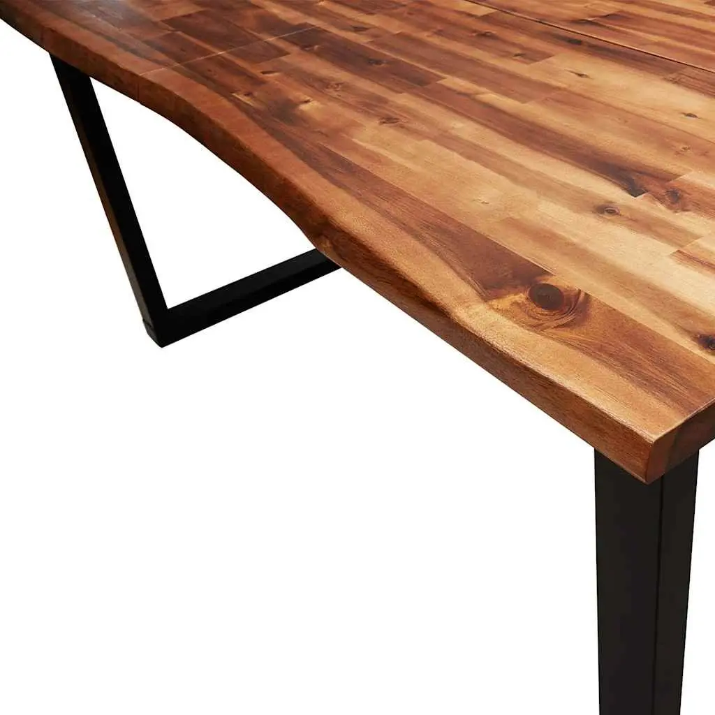 Dining Table 140x80x75cm in Solid Acacia Wood with Steel Legs