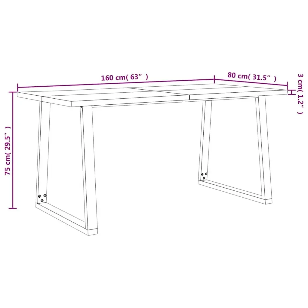 Dining Table Kitchen Room 160x80x75 cm Live Edge Solid Wood Brown