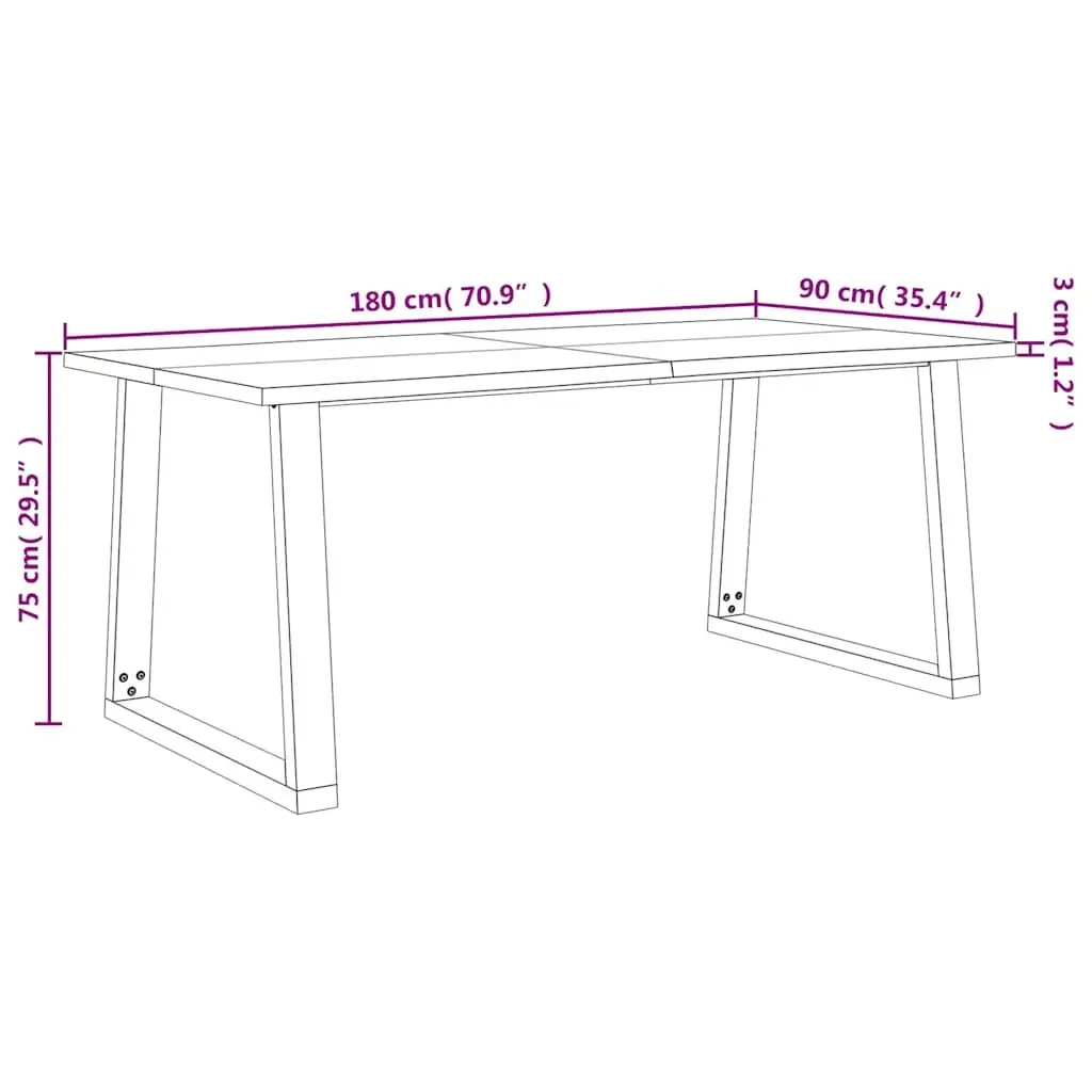 Dining Table 180x90x75 cm Live Edge Solid Wood Acacia Kitchen Room Furniture