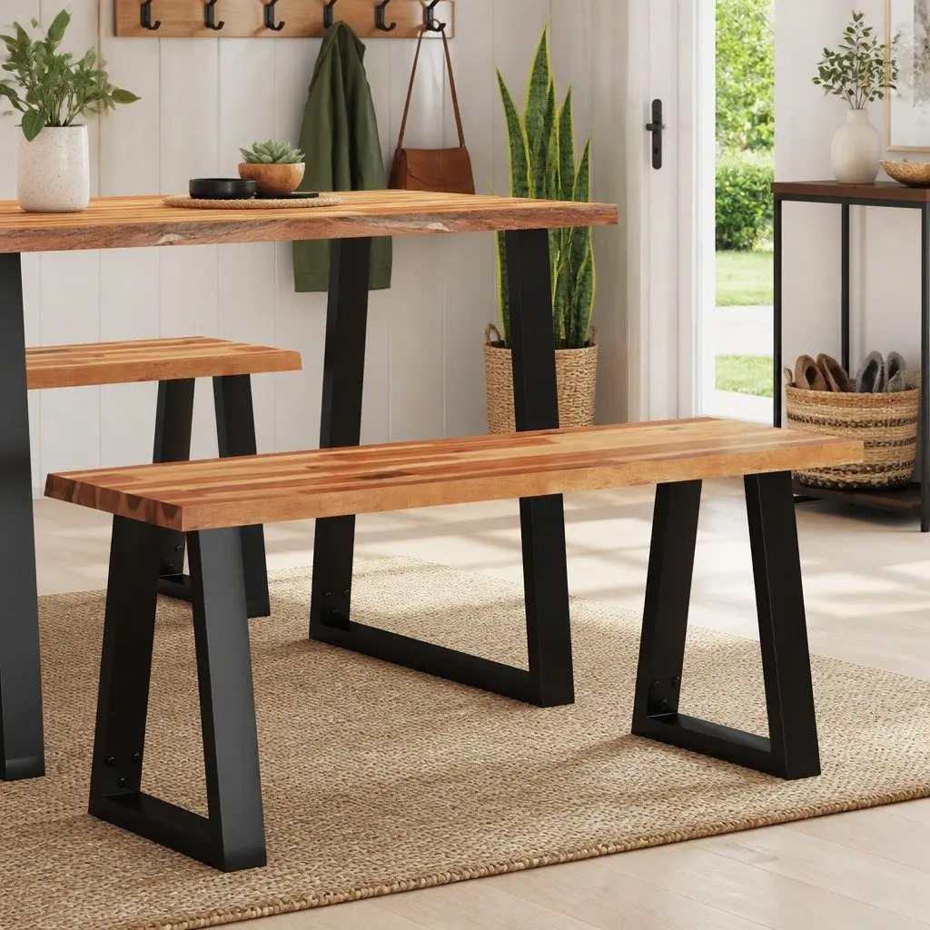 Solid Wood Brown Live Edge Bench 110cm