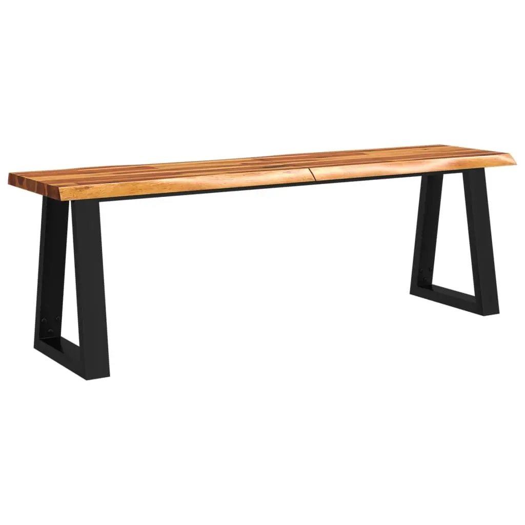 140 cm Solid Acacia Wood Bench with Steel Frame and Live Edge