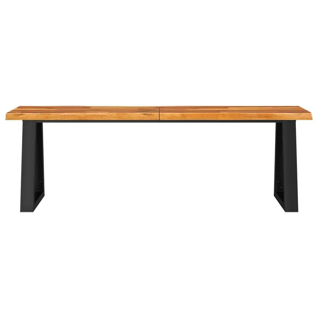 140 cm Solid Acacia Wood Bench with Steel Frame and Live Edge