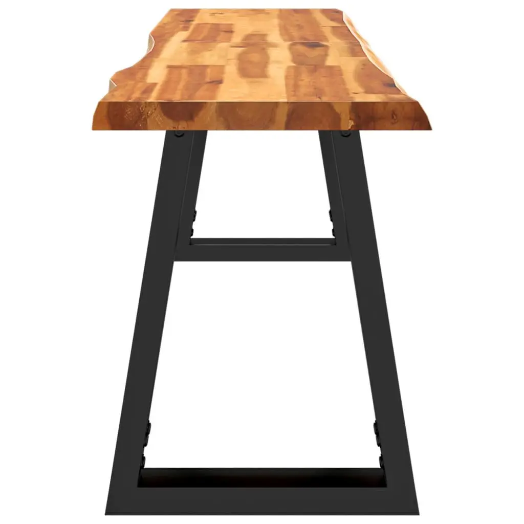 140 cm Solid Acacia Wood Bench with Steel Frame and Live Edge