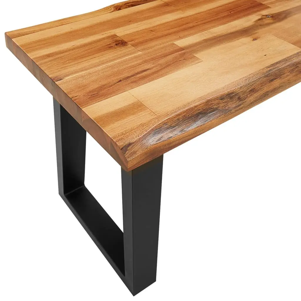 140 cm Solid Acacia Wood Bench with Steel Frame and Live Edge