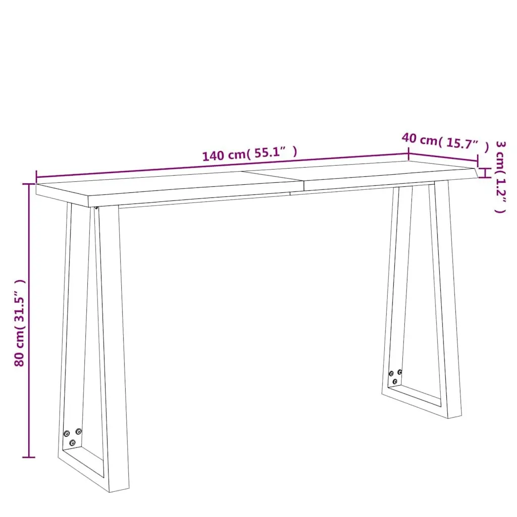 Console Table Live Edge 140x40x80cm Solid Wood Acacia Brown Hallway Display