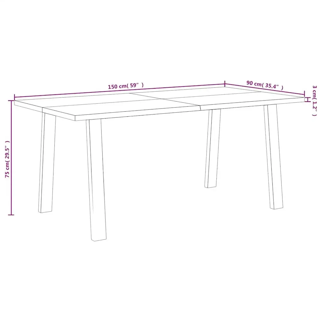 Dining Table 150cm x 90cm x 75cm in Solid Acacia Wood