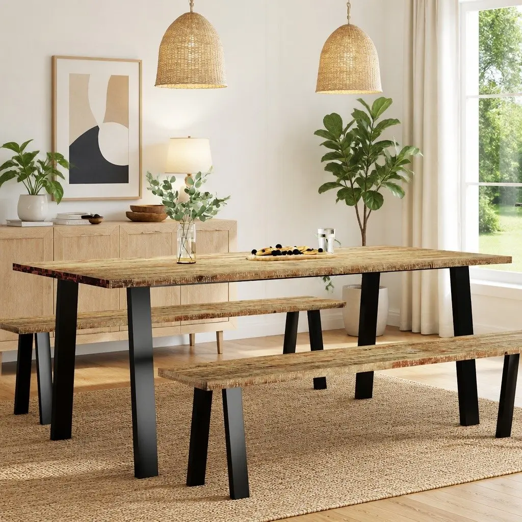 Dining Table 200x90x75 cm Solid Wood Acacia Kitchen Brown Industrial Legs